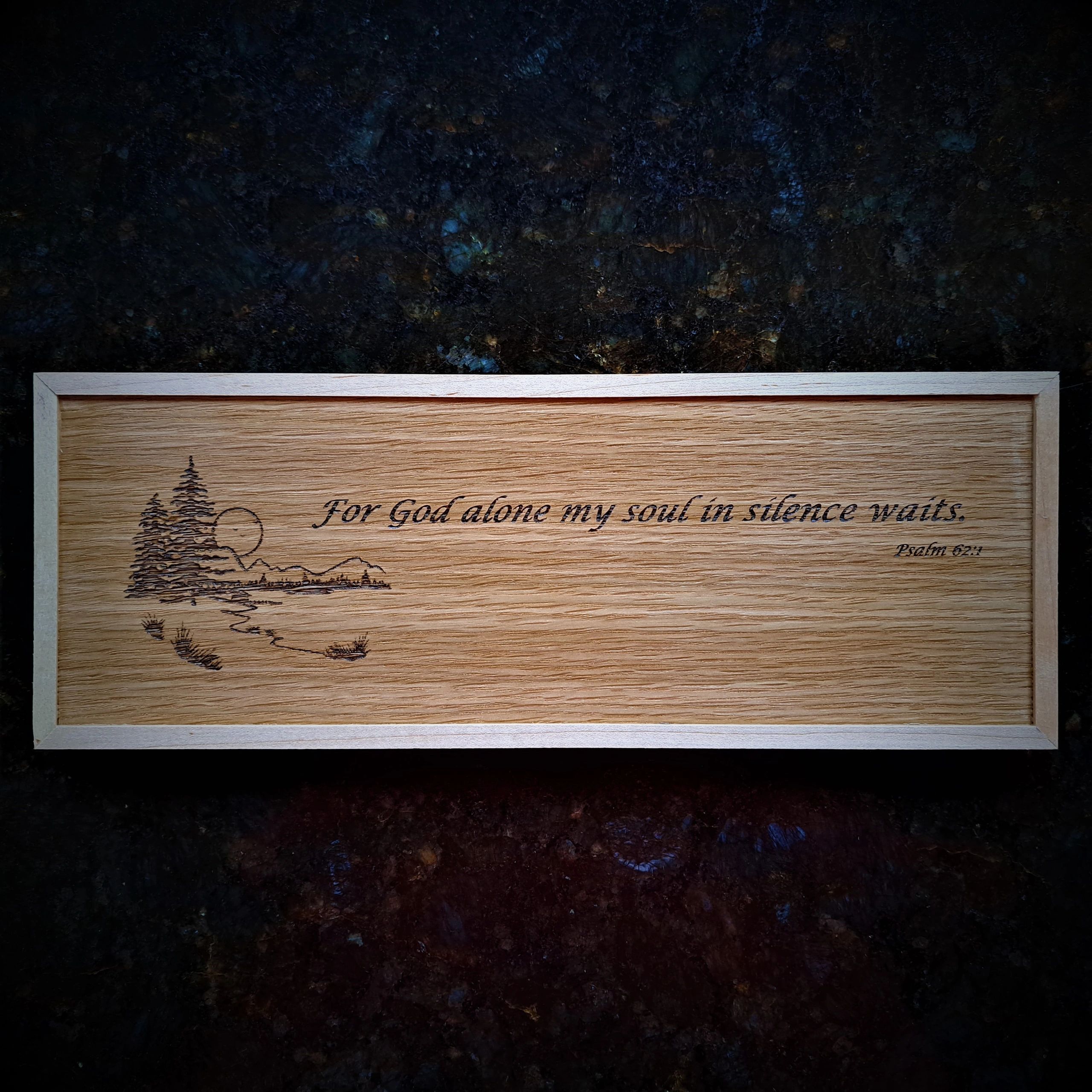Engraved wooden religious plaque