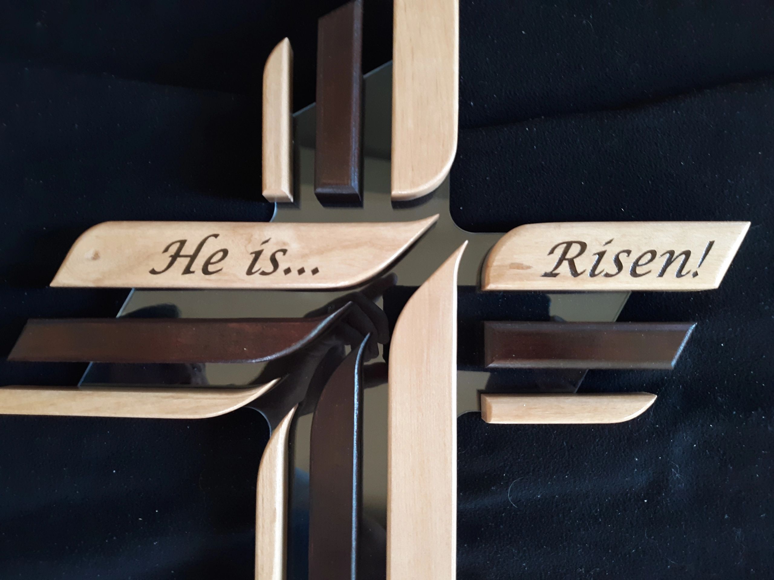Wooden cross — He is Risen